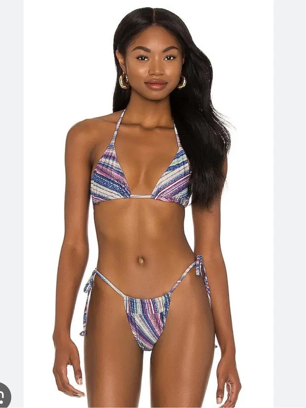 Frankies Bikinis Lurex Triangle Bikini - Blue & Purple Stripe